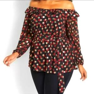 Lane Bryant Shirt size 14/16 Polka Dot Plus Size Off The Shoulder Blouse Belt